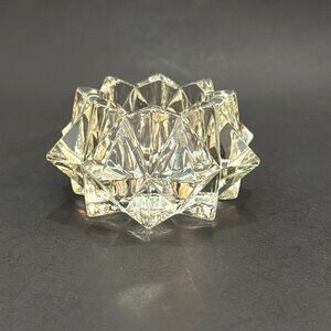 VTG Signed Avon Starburst Diamond Cut Clear Crystal Glass Votive Tealight Holder